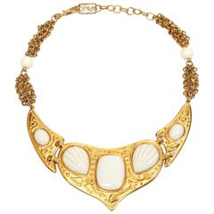 1970's YVES SAINT LAURENT gilt necklace with ivory resin 5