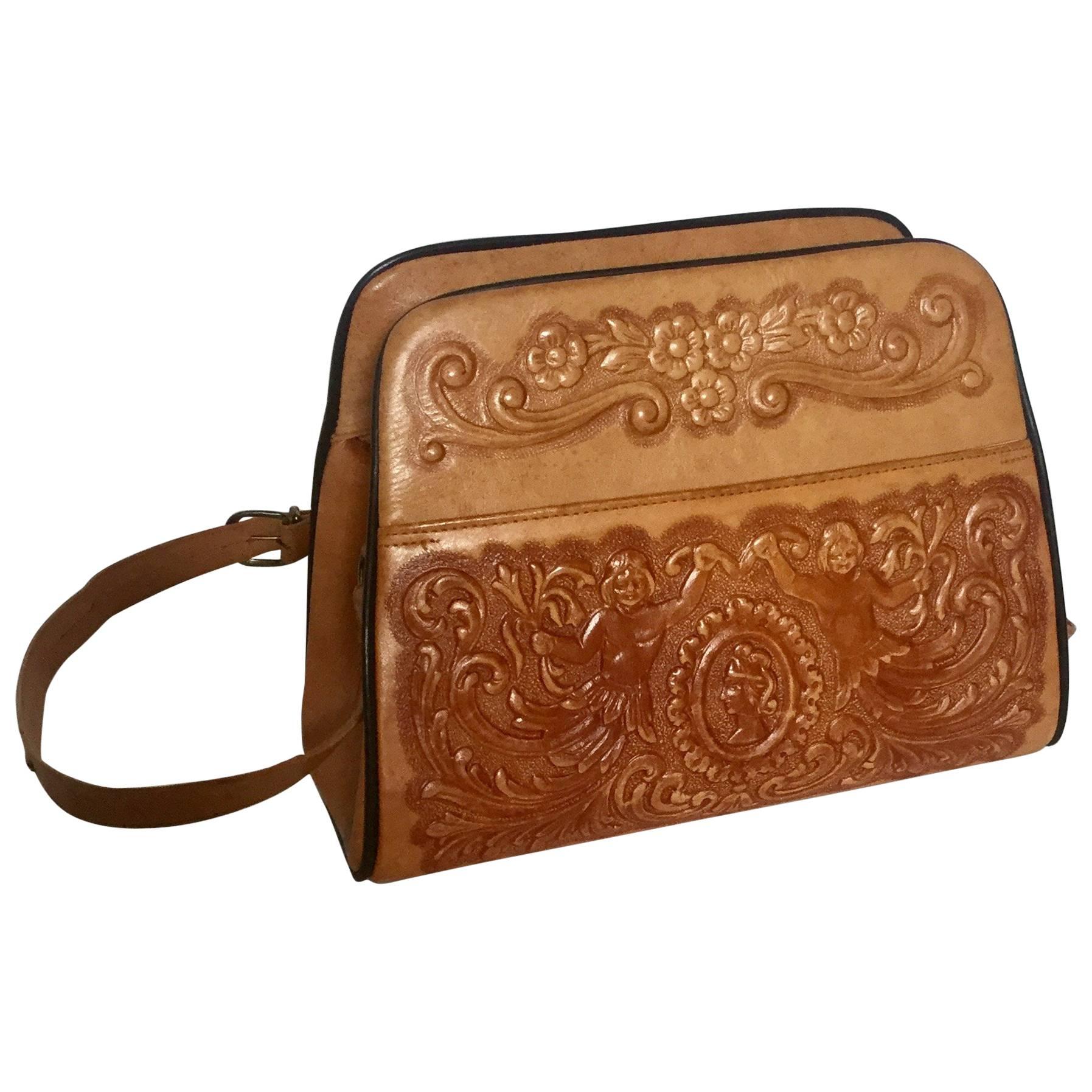 1970s Mexican Hand Tooled Leather Handbag