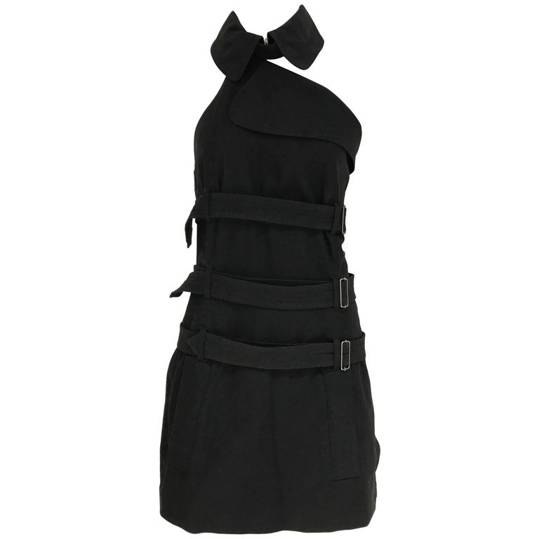 90s Jean Paul Gaultier black cotton halter mini dress/top with straps For Sale at 1stdibs