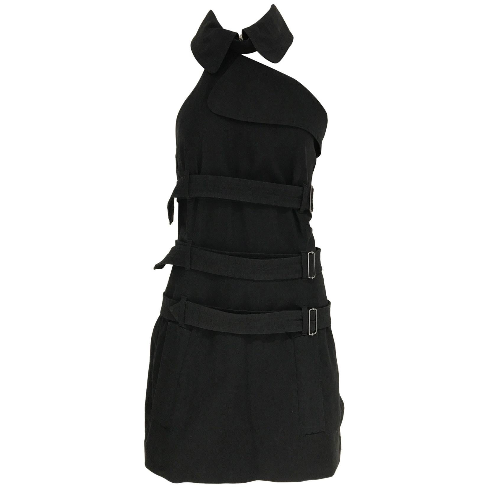90s Jean Paul Gaultier black cotton halter mini dress/top with straps