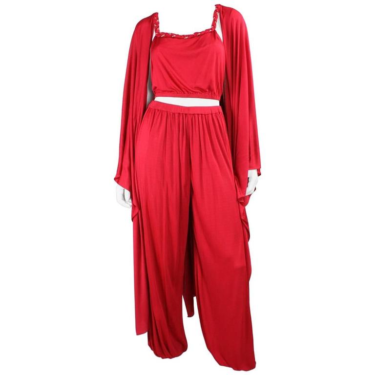 1970's Holly's Harp Red Matte Jersey Ensemble For Sale