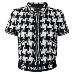 Chanel Rarísimo CC Logotipo Cinta Cinta Chaqueta Tweed 38 FR