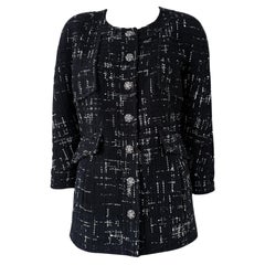 Chanel New CC Chain Link Buttons Black Tweed Jacket 46 FR