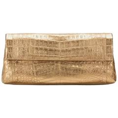 2000s Nancy Gonzalez Gold Crocodile Leather Clutch 12