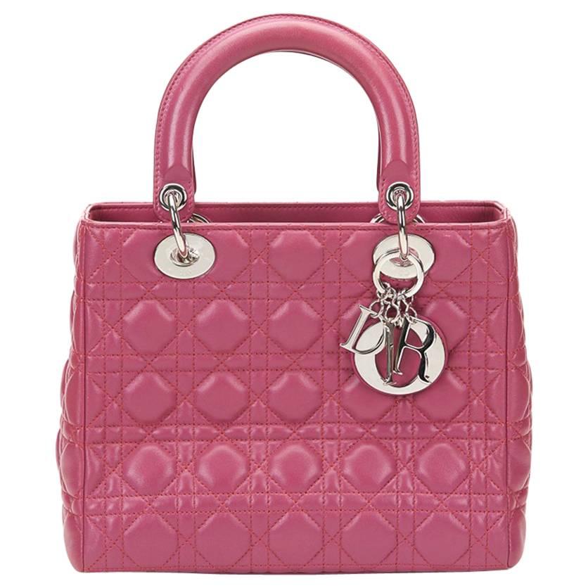 2010s Christian Dior Fuchsia Cannage Calfskin Lady Dior MM