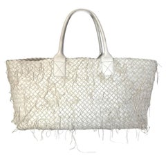 Bottega Veneta Cabat Large Intreccio Leather with Fringes White Ecru 40cm