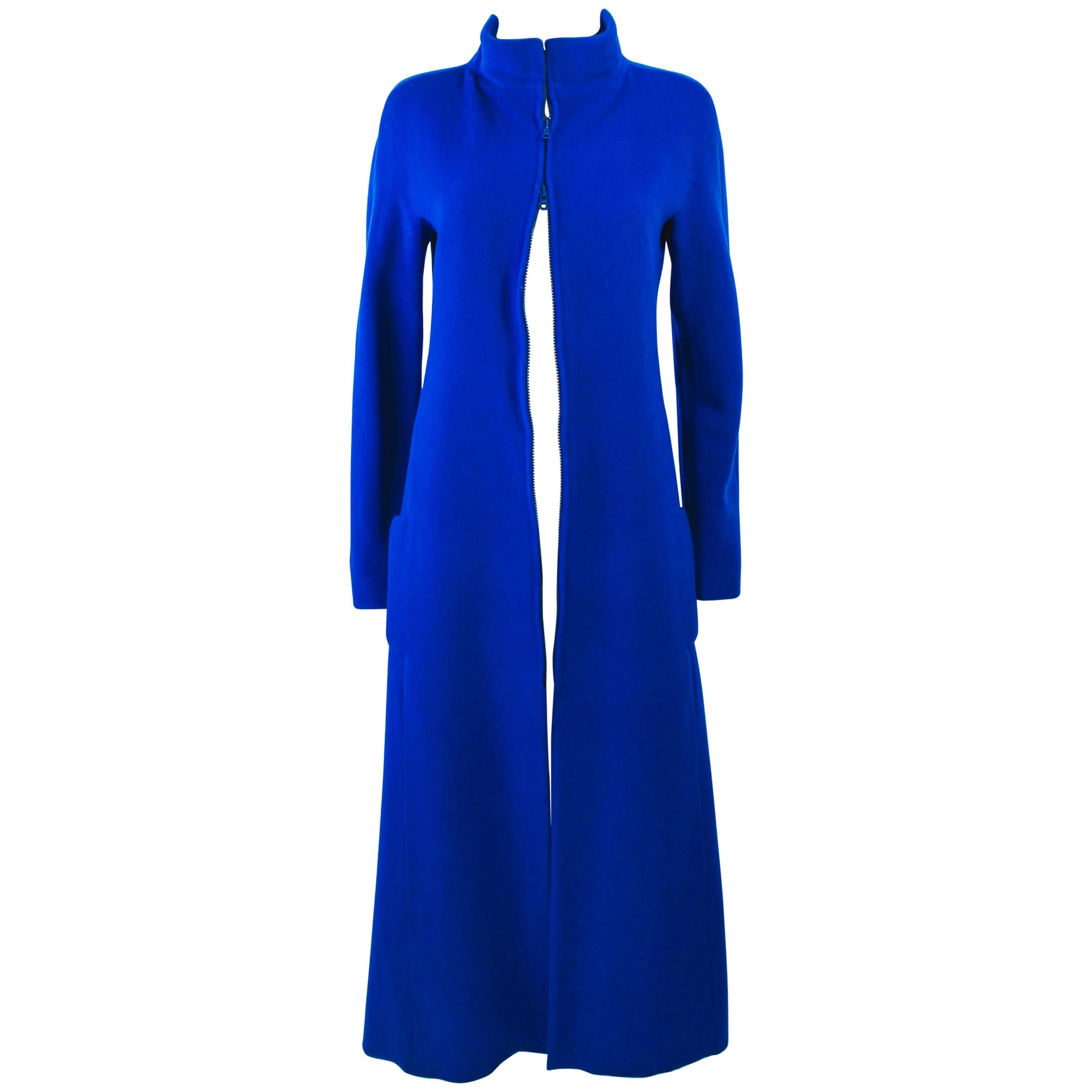 KRIZIA Blue Wool Double Side Zipper Coat Dress Size 40 For Sale