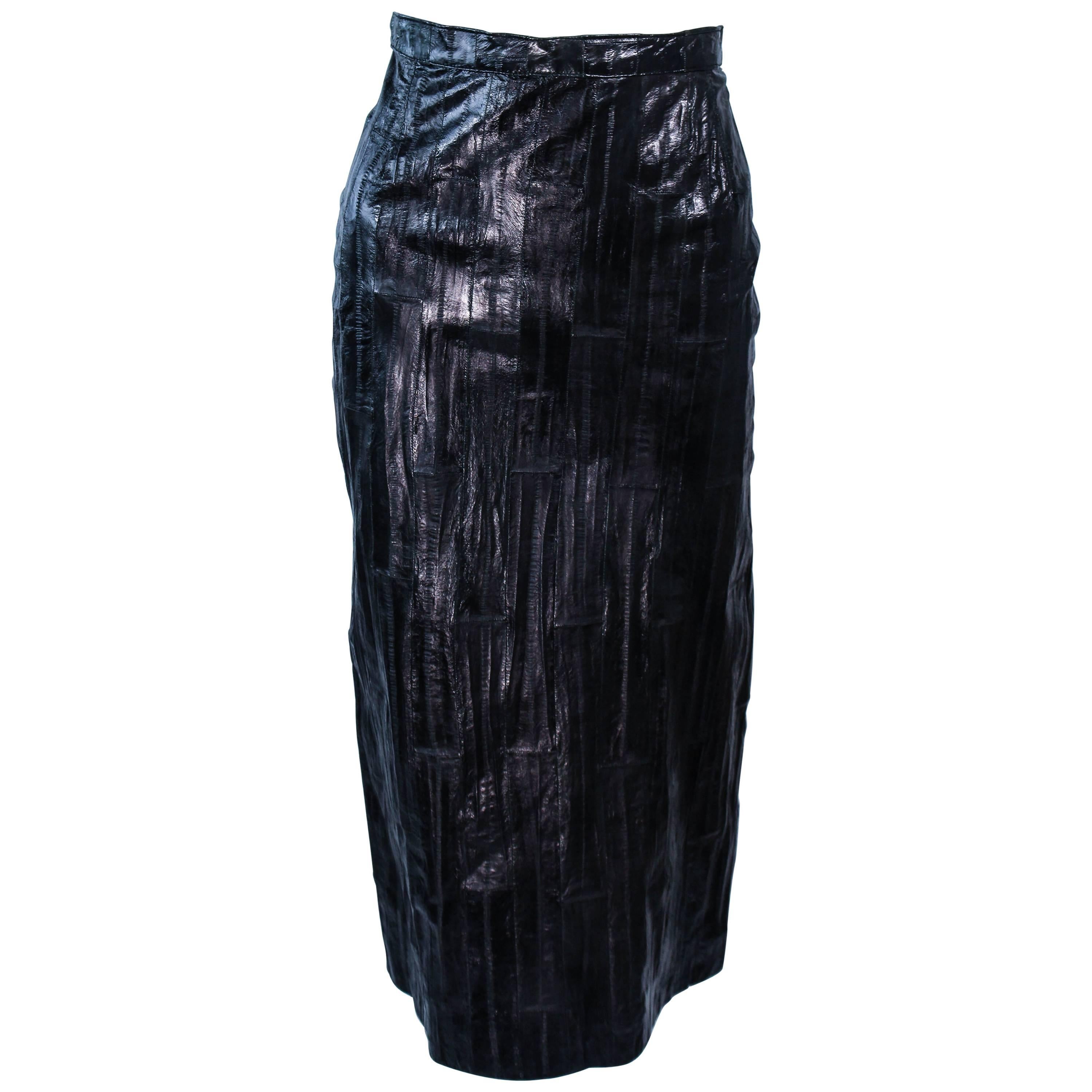 KRIZIA Vintage Black Eel Skirt Size 4 For Sale