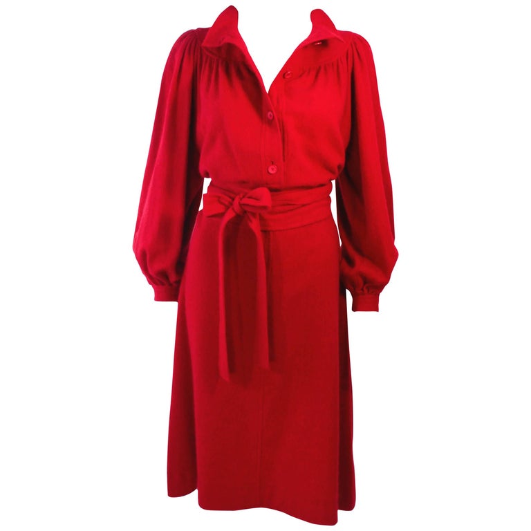 UNGARO Vintage Red Wool Cashmere Blend Dress Size 8 For Sale