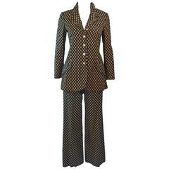 ANNE KLIEN 1970's Printed Pant Suit High Waist Flare Slacks Size 4 6