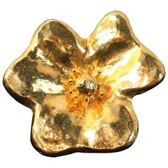 YVES SAINT LAURENT Rive Gauche Vintage Gold Tone Flower Brooch 7