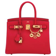 Hermes Rouge Casaque Epsom 30cm Birkin Lipstick Red Gold Hardware Gorgeous 