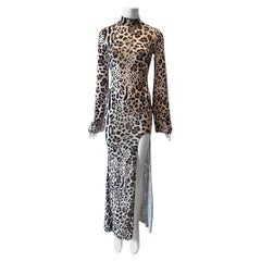 2000's Roberto Cavalli Leopard High Slit Bell Sleeve Dress