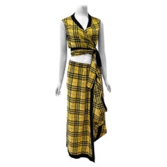 1990er Jean Paul Gaultier Gelbes kariertes „Clueless“ Crop Top und Maxirock
