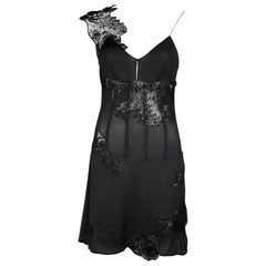 Dolce & Gabbana S/S 2002 Runway Sheer Silk Lace Corset Black Slip Dress