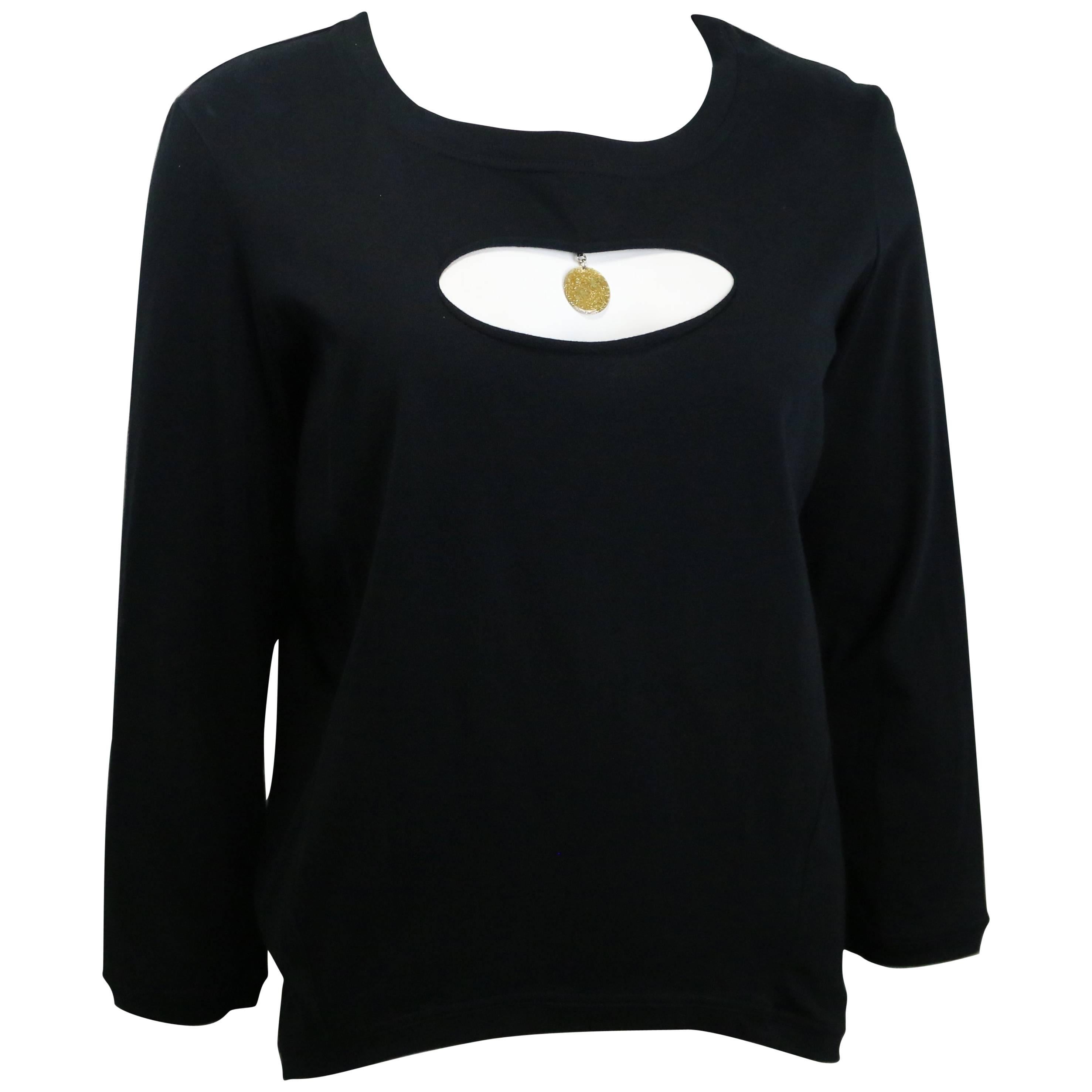 Chanel Black Cotton Front Cutout with Gold Medallion Top 