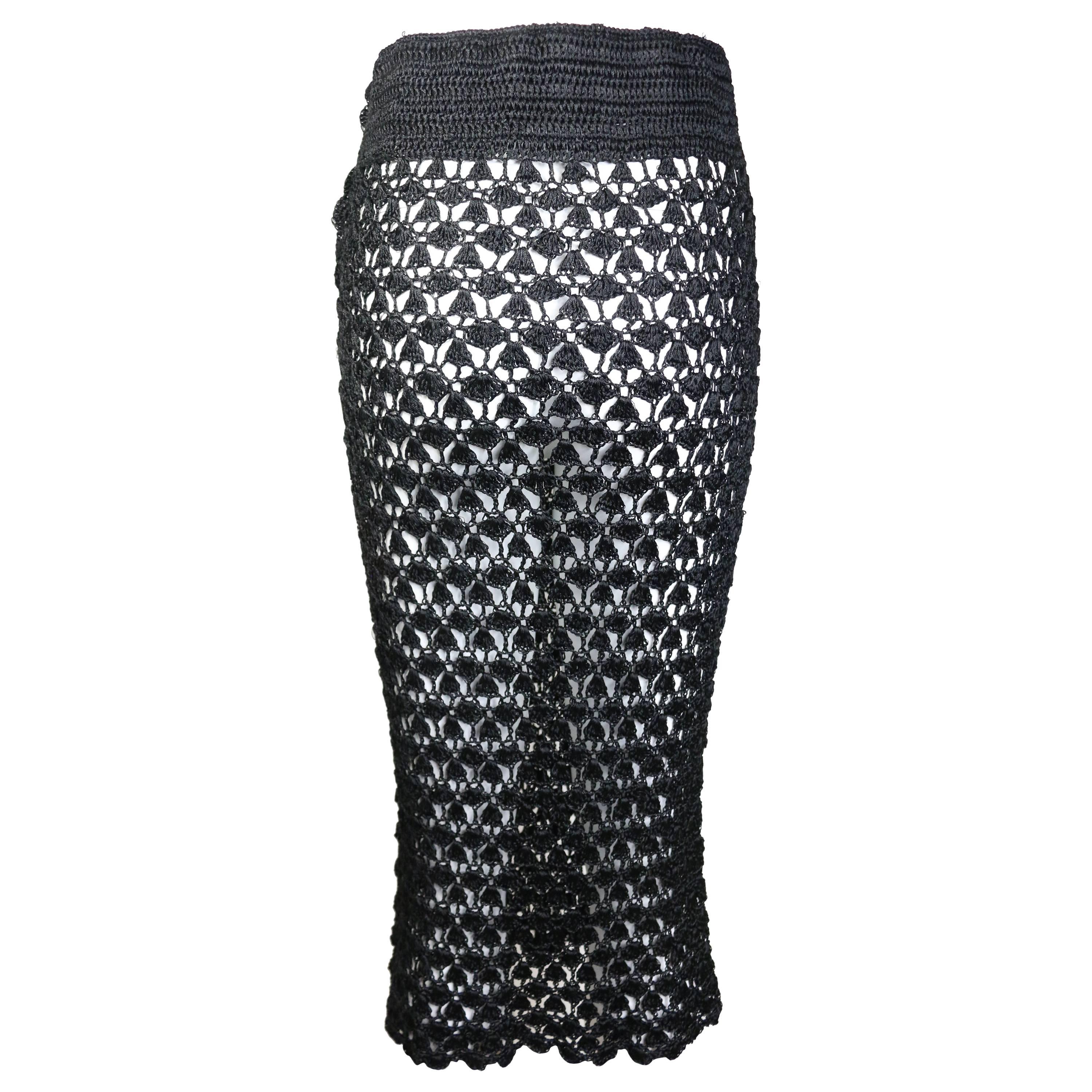 Dolce and Gabbana Black Handmade Knitted Knee Length Pencil Skirt  For Sale