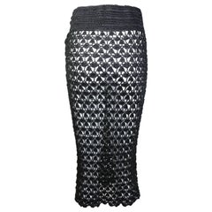 Retro Dolce and Gabbana Black Handmade Knitted Knee Length Pencil Skirt 