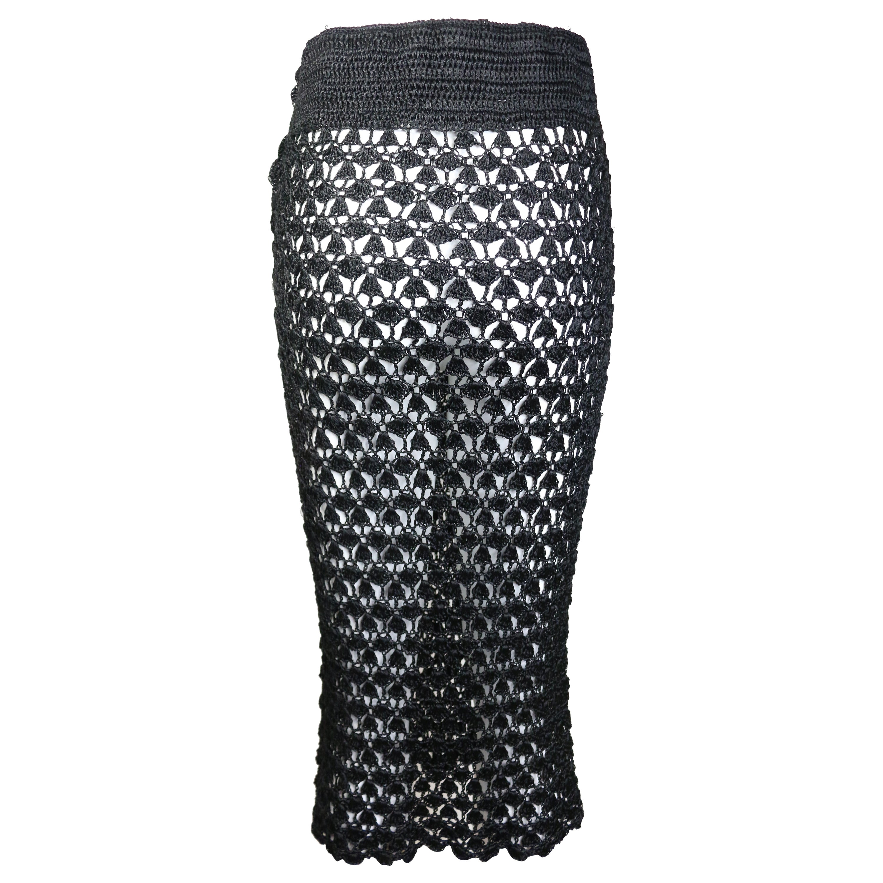 Dolce and Gabbana Black Handmade Knitted Knee Length Pencil Skirt For Sale  at 1stDibs