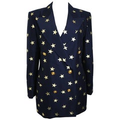 Escada Navy with Gold Stars Double Breasted Blazer