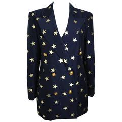 Escada Navy with Gold Stars Double Breasted Blazer 11