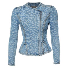 McQ by Alexander McQueen Blue Animal Patterned Jacquard Denim Jacket S