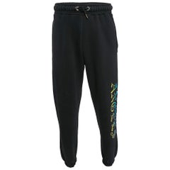 Palm Angels Black Gothic Logo Print Cotton Knit Sweatpants XS