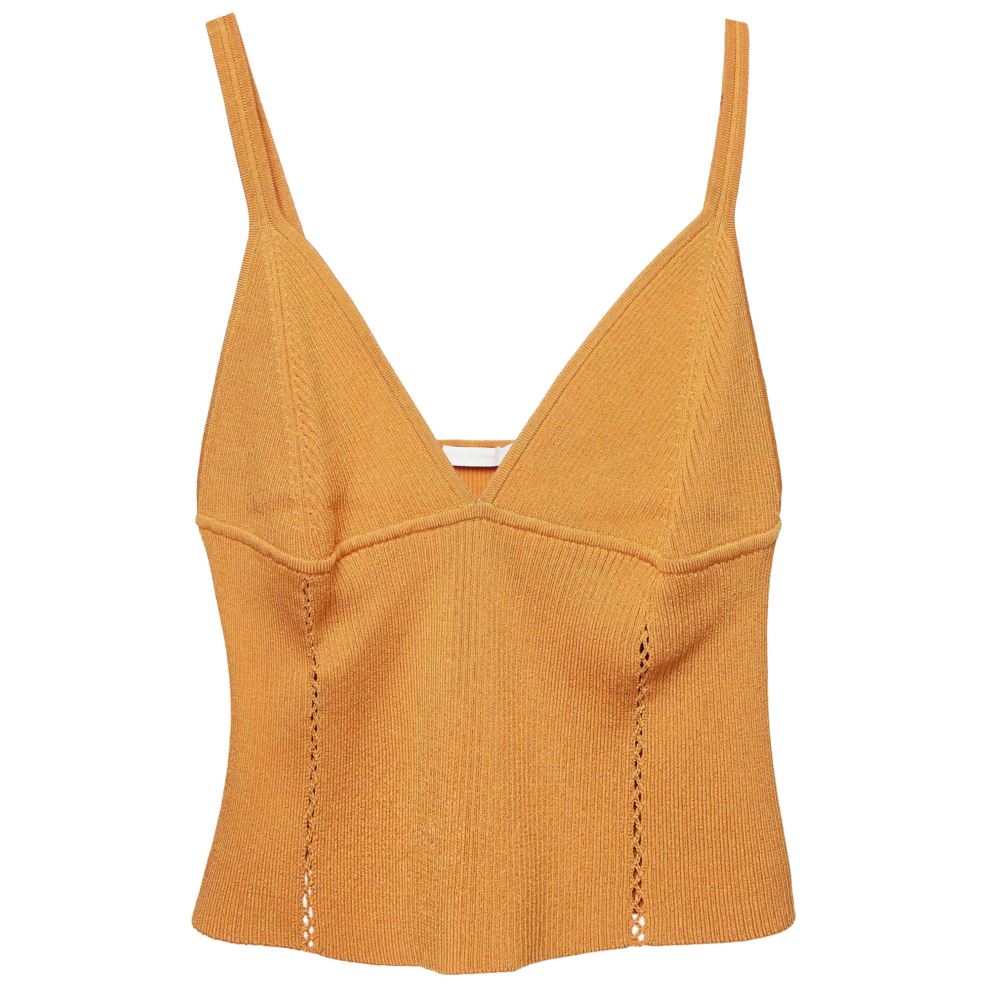 Jonathan Simkhai Brown Rib Knit Cut-Out Detail Crop Top L For Sale