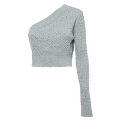 Gauge81 Grey Cashmere Cable Knit One Shoulder Crop Sweater M