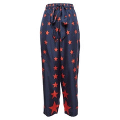 AZ Factory Blue You're A Star Print Silk Wide Leg Pants L