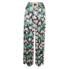 PATBO Black Floral Print Satin Belted Wide-Leg Pants S