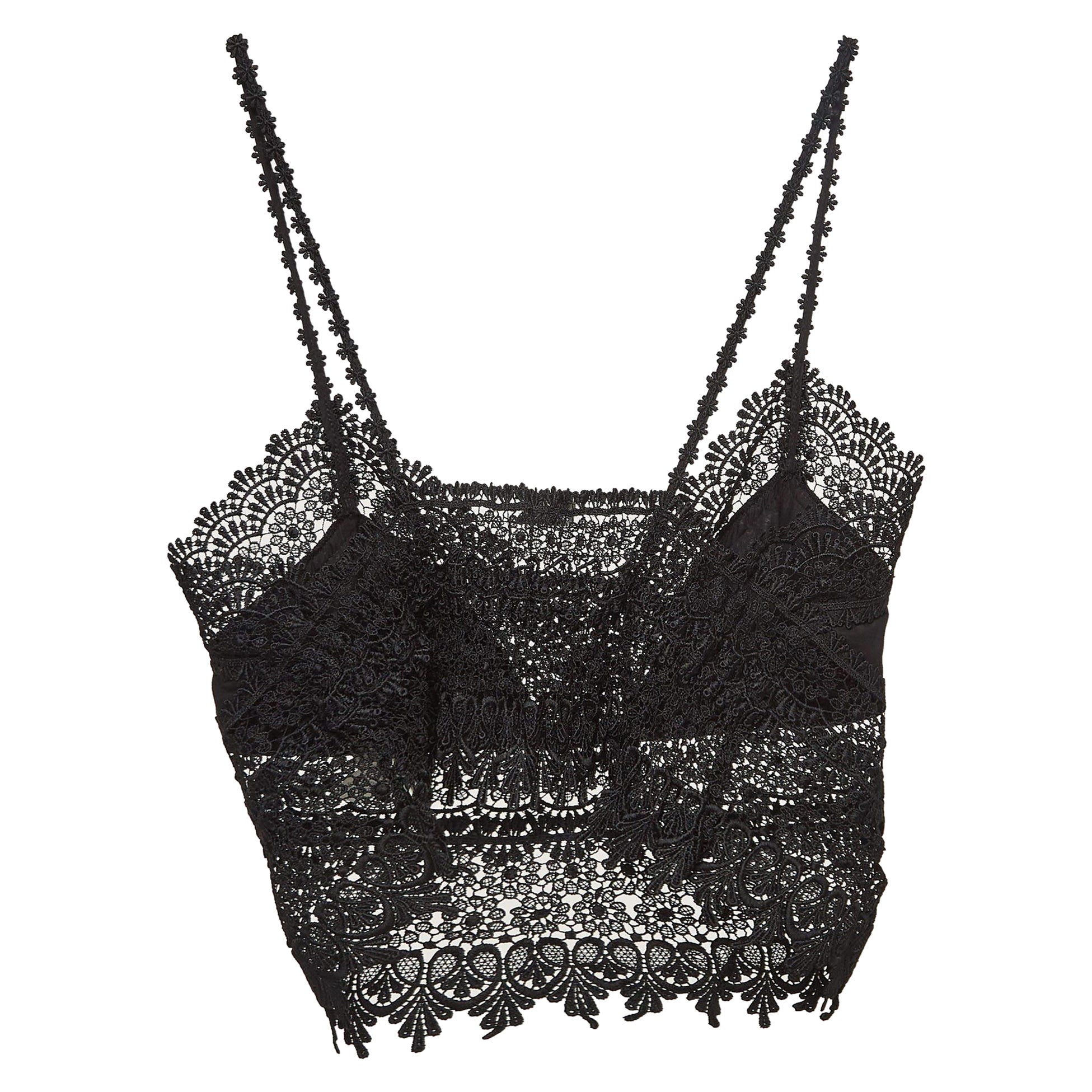 Charo Ruiz Black Lace Sheer Dana Top L