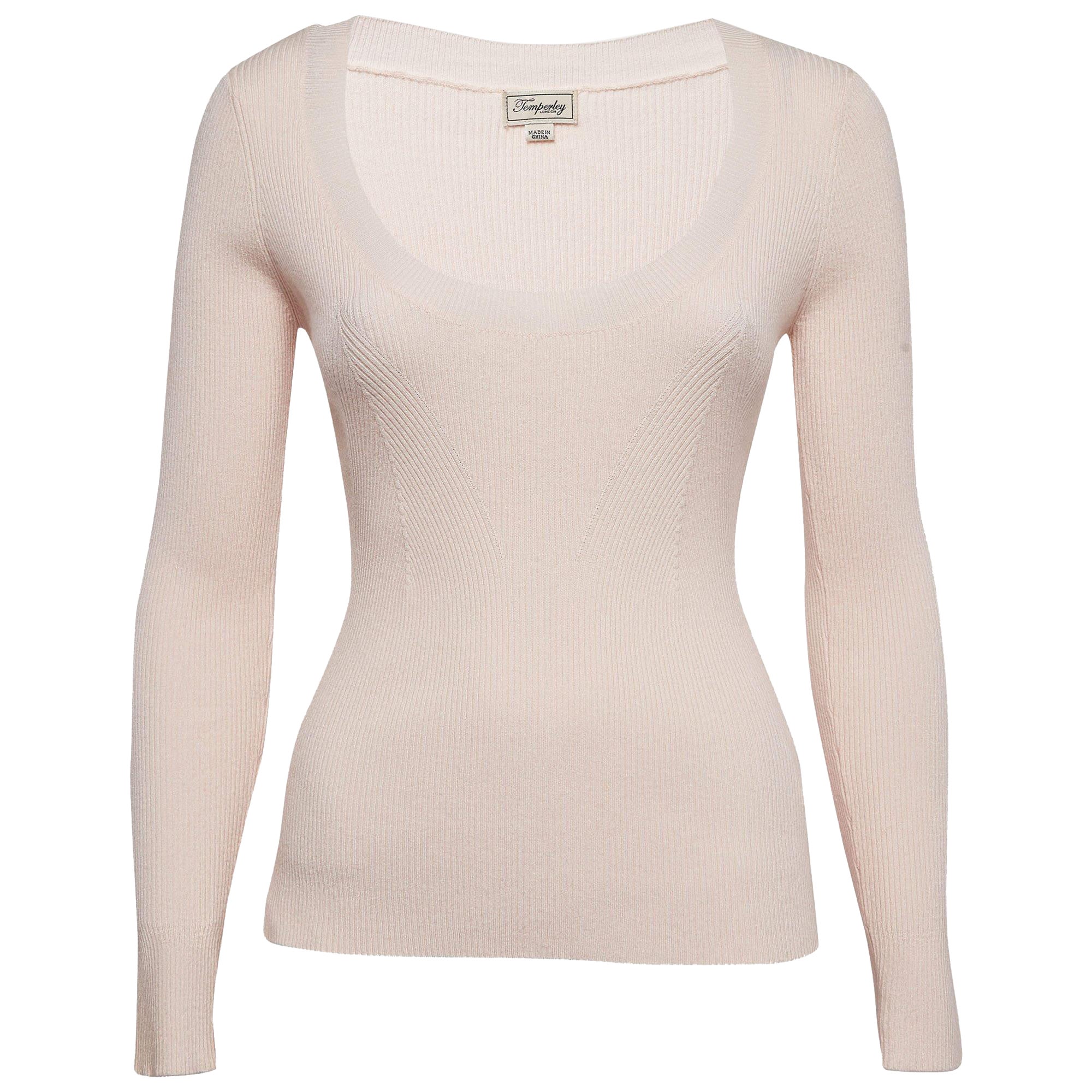 Temperly london Pink Rib Knit Round Neck Sweater M For Sale