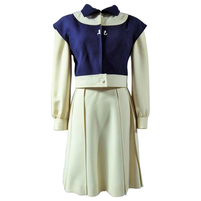 Veste De Costume Courrèges Vintage à Carreaux Gris - Taille L - Lin - Femme