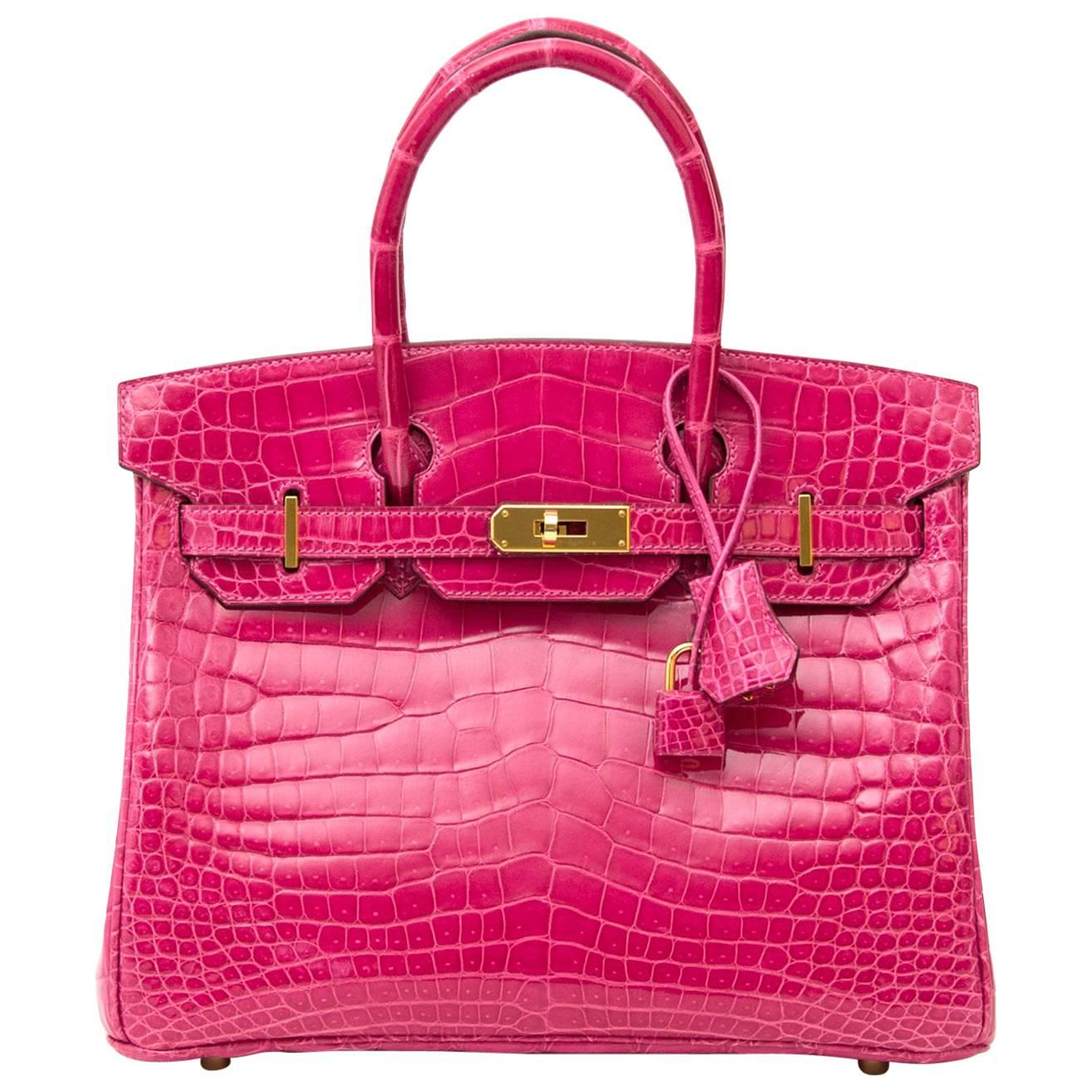 VERY RARE Hermès Birkin 30 Rose Fuschia Croco Lisse GHW For Sale at ...