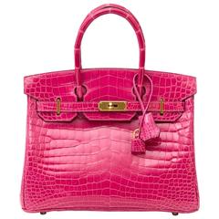 VERY RARE Hermès Birkin 30 Rose Fuschia Croco Lisse GHW