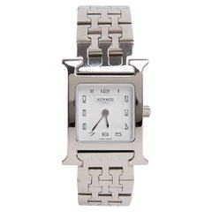 Hermès Montre Heure H PM Quadrante Bianco Acciaio Pieno Heure H Small Orologio Hermès