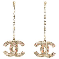 Chanel 2019 Boucles Clous Pendant CC Maxi Golden Pink CC Pendant Earrings Studs