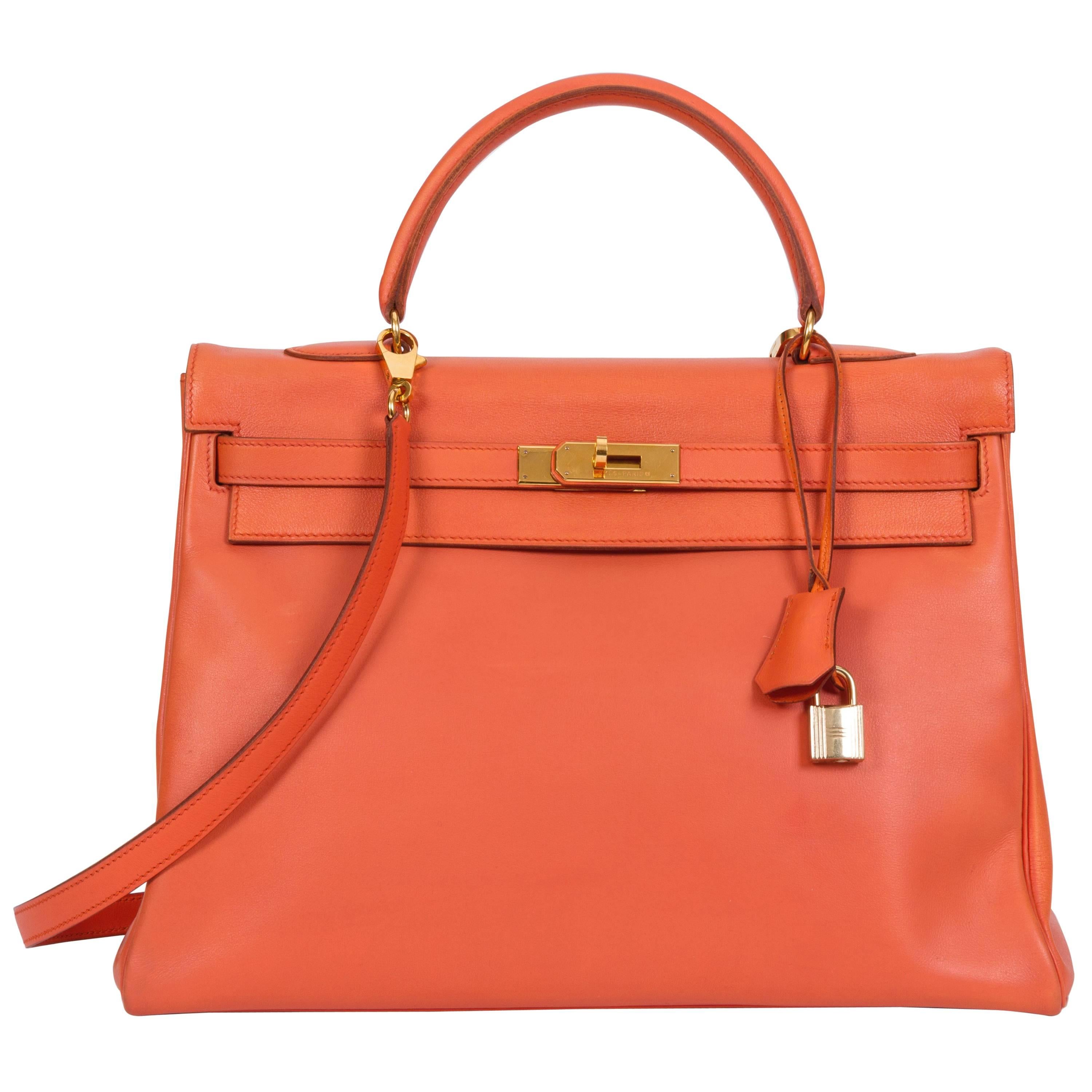 Hermes Vintage Kelly 35 Orange Gulliver Bag