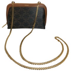 Celine triomphe canvas, lambskin and gold hardware Shoulder Bag