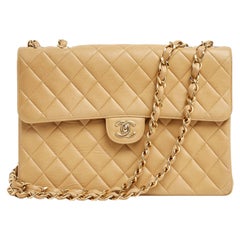 Chanel 2001 Grand Sac Classique CC Beige Leather Gold Timeless Classic Maxi Bag
