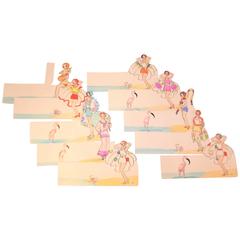 Paper Ephemera 1930's Pin Up Bathing Beauty Hand Painted Place Cards