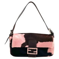 Fendi Baguette Pony-style Calfskin Leather Shoulder Bag in Pink Cow Print