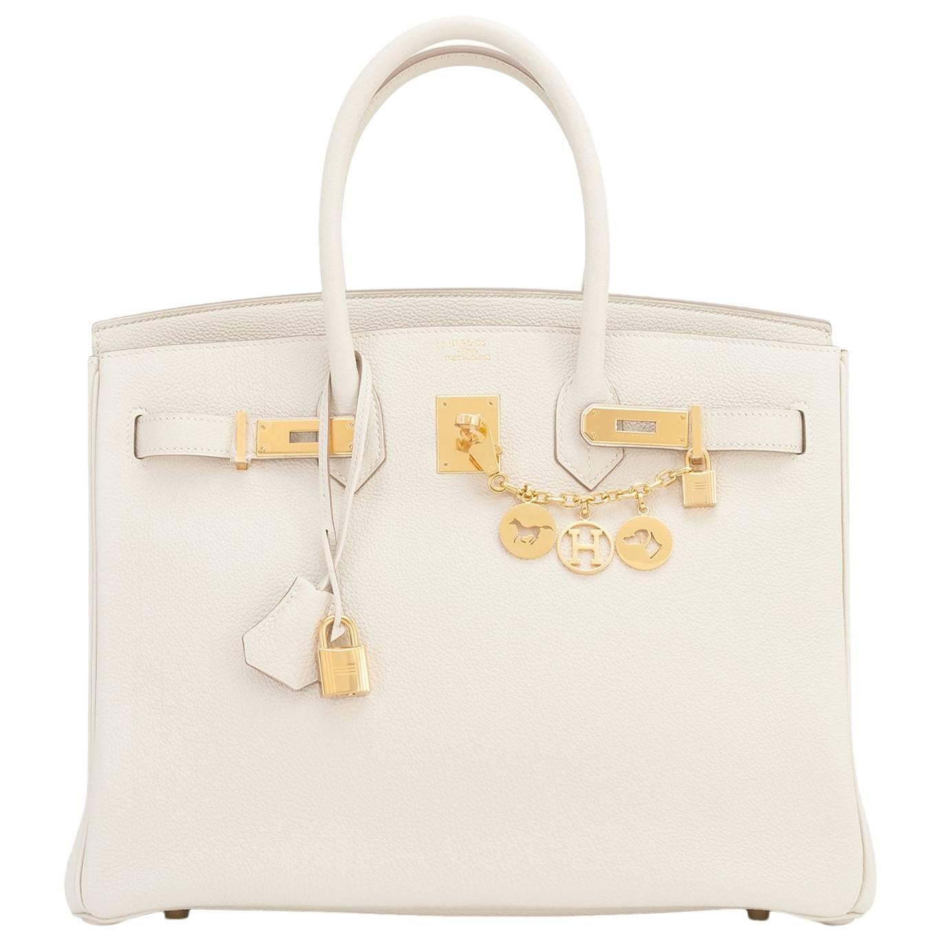 Hermes Craie 35cm Togo Birkin Gold Hardware Chalk Off White HSS Horseshoe Stamp