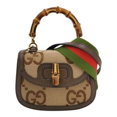 Gucci Bamboo 1947 Mini Borsa a tracolla in pelle e tela marrone