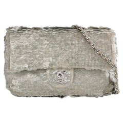 Chanel Pailletten-Klappe Tasche Rechteckig Mini Glitter Pailletten Silber