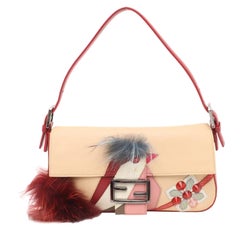 Fendi Baguette 1997 Re-edition Bird Motif Fur Leather Beige Shoulder bag