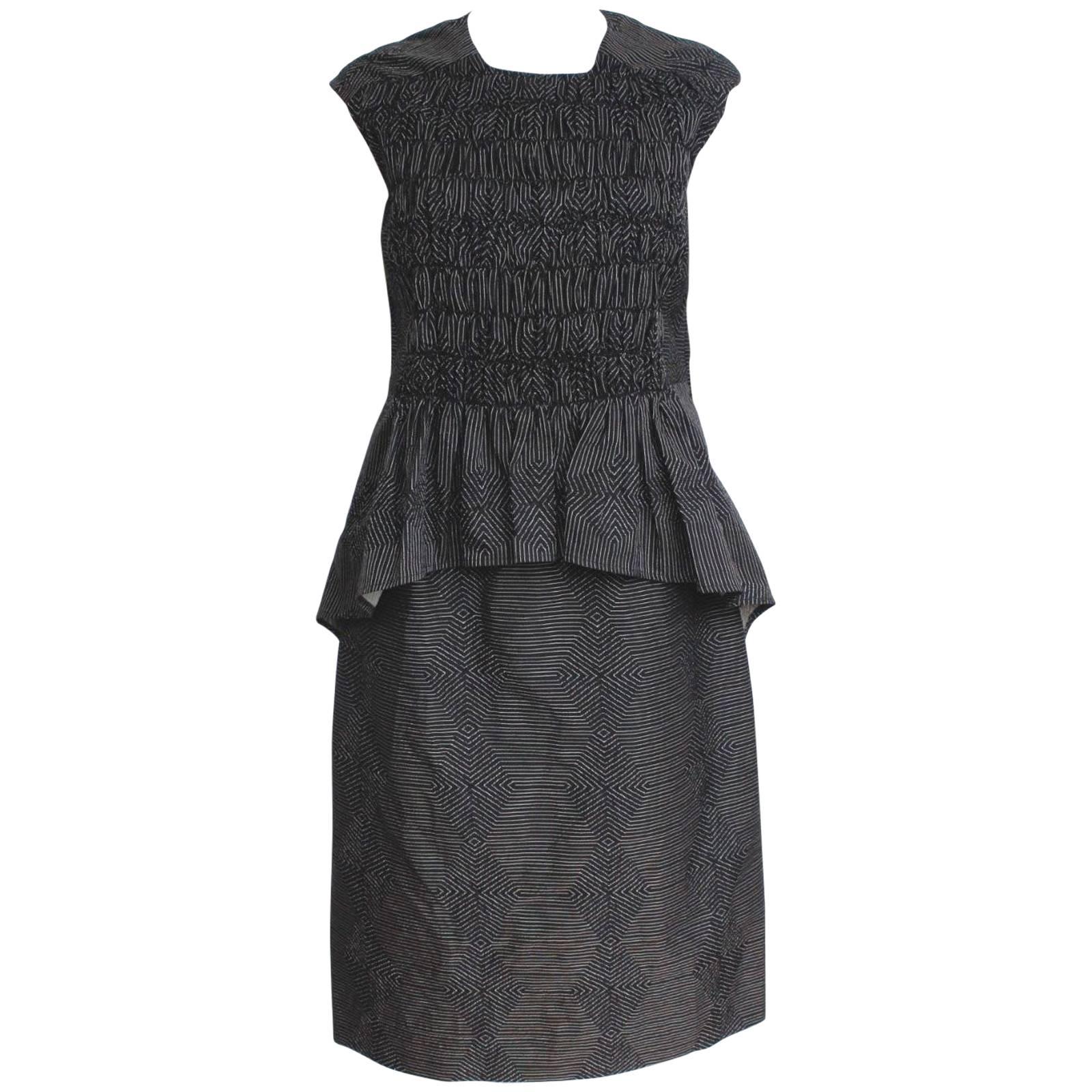 Dries Van Noten Charcoal Peplum Jacquard Dress 40 uk 12  For Sale