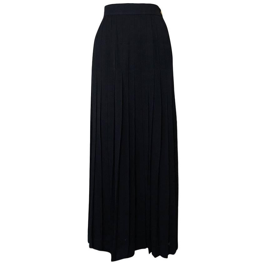 1980s Chanel Silk Crepe Pleated Full Length Maxi Skirt