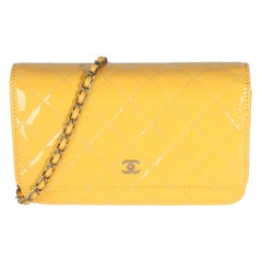 Chanel 23A Yellow Quilted Patent Classic Wallet On Chain